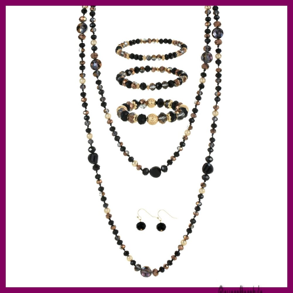 60-Inch Crystal Shell Bead Statement Necklace Set… - image 1